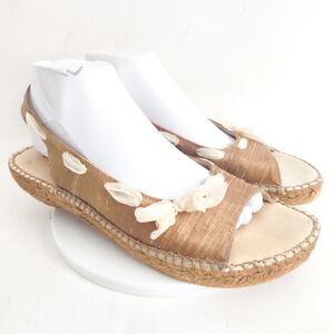 Eric Michael Silk Leather Open Toe Platform Espadrille Slingback Gold Sandals 41